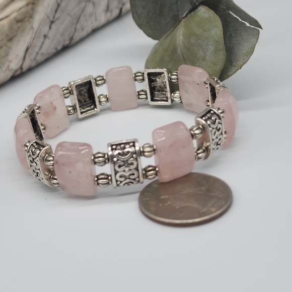 Genuine Rose Quartz Stones Silver plated Bracelet - Picture 4 of 8